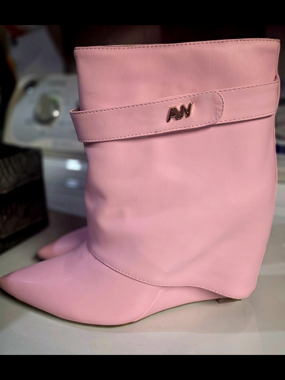 Pink Pointed-Toe Mid-Calf Women's Boots